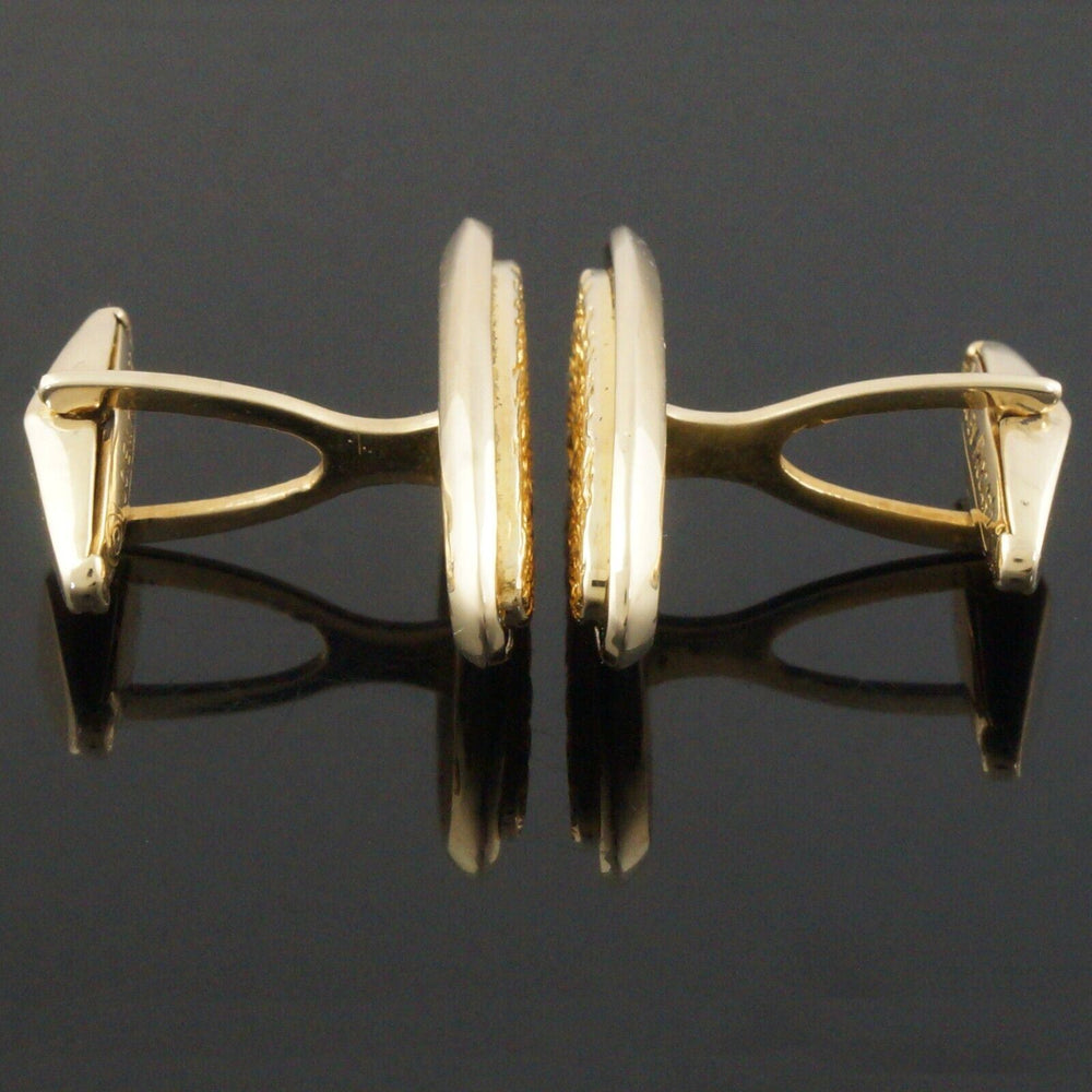 Lucien Piccard Solid 14K Yellow Gold Florentine Sapphire Estate Cufflinks, Olde Towne Jewelers, Santa Rosa CA.