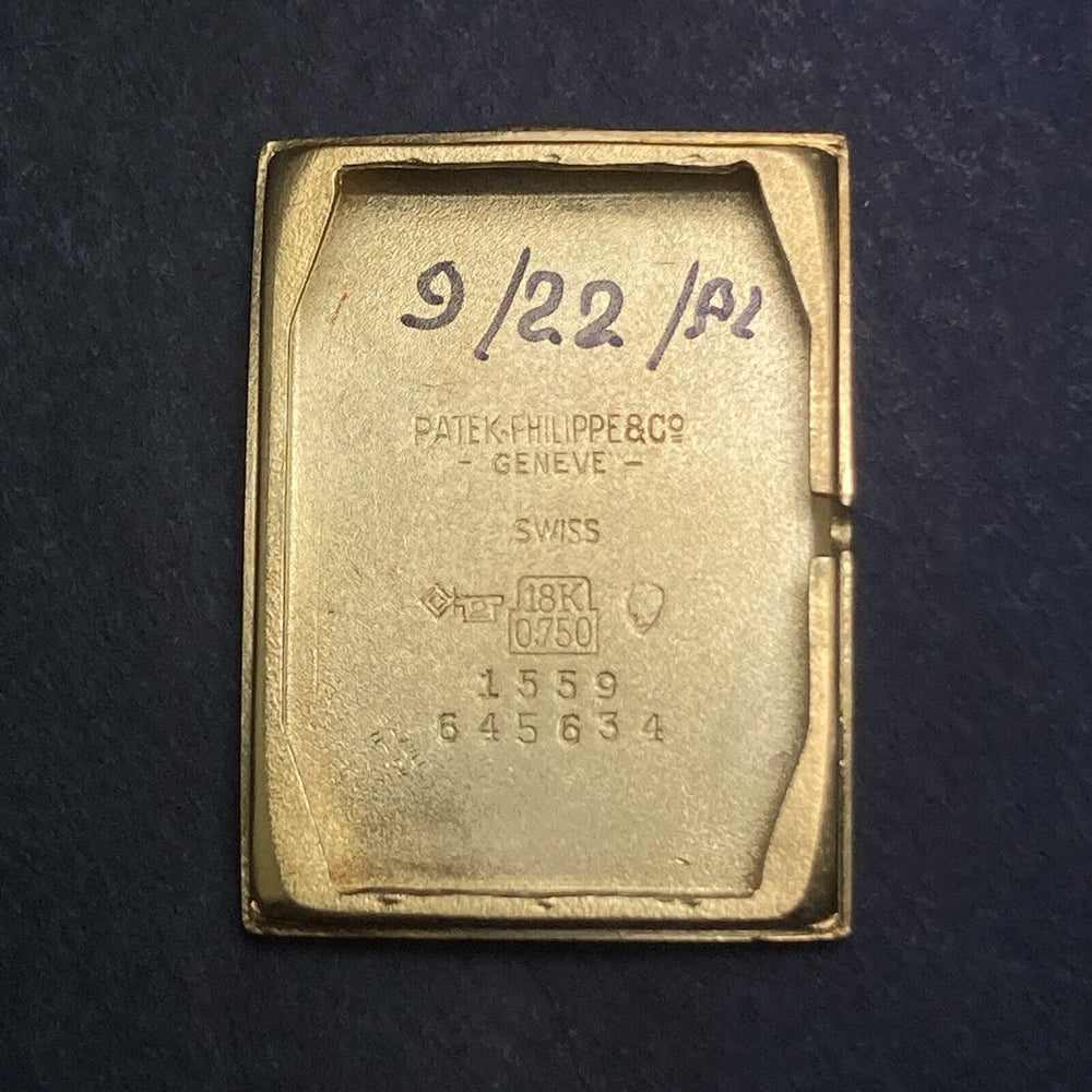 1940s Patek Philippe 1559 Rectangular 18K Yellow Gold Man's Watch, All Orig,