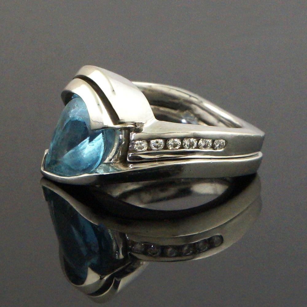 Custom Modernist Solid 14K White Gold 2.6 Ct Aquamarine & Diamond Estate Ring, Olde Towne Jewelers, Santa Rosa CA.