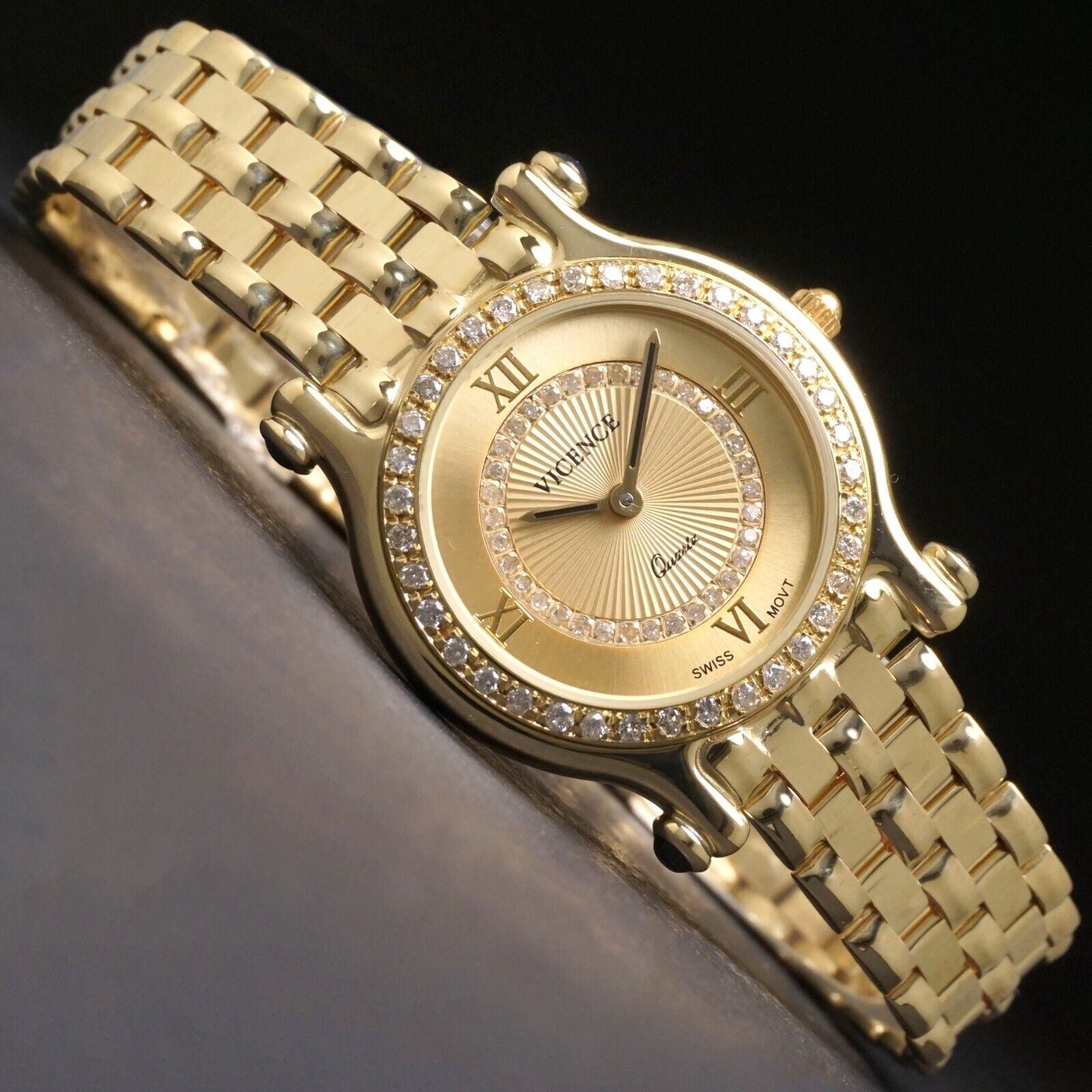 Vicence V40275902 Solid 14K Yellow Gold & Diamond Woman's Bracelet Watch  MINT