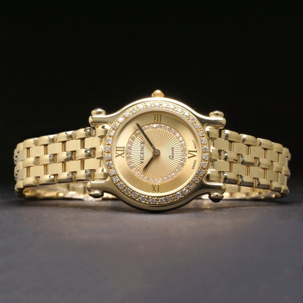 Vicence V40275902 Solid 14K Yellow Gold & Diamond Woman's Bracelet Watch MINT, Olde Towne Jewelers, Santa Rosa CA.