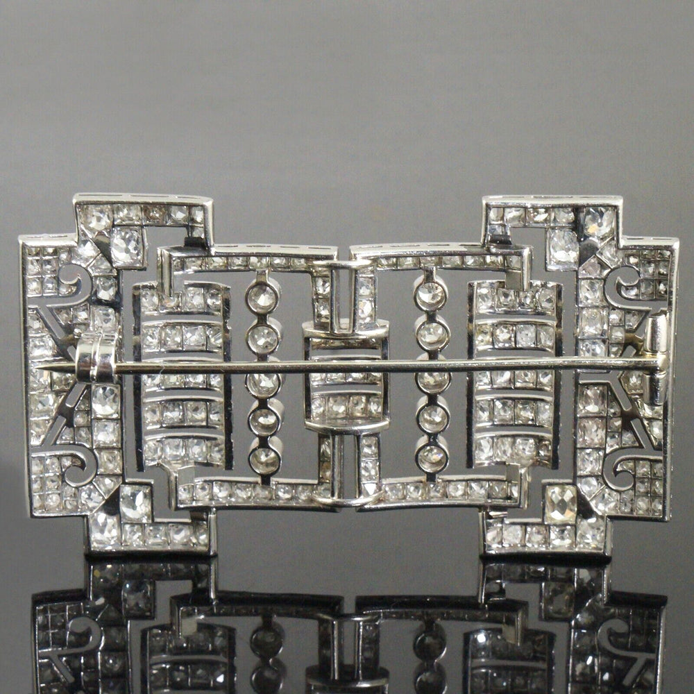 Exquisite C-1920 Art Deco Platinum Filigree & 3.15 CTW OMC Diamond Estate Brooch, Olde Towne Jewelers, Santa Rosa CA.