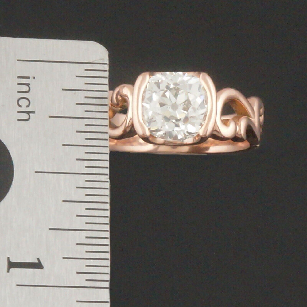 Custom Solid 14K Rose Gold Filigree & 1.60 CTW OMC Diamond Euro Shank Ring, Olde Towne Jewelers, Santa Rosa CA.