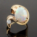 Modernist Free Form Solid 14K Gold, 6.0 Ct. Opal & Diamond Estate Cocktail Ring