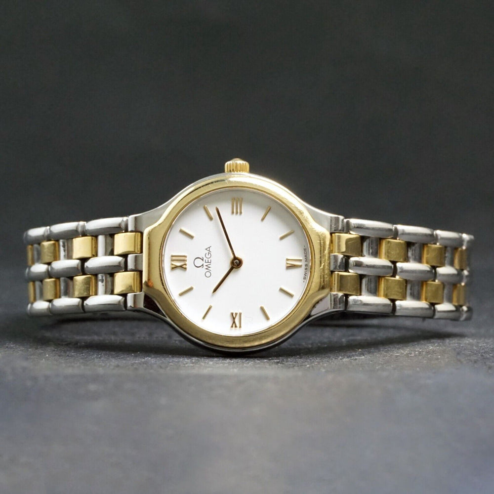 Stunning Omega Lady DeVille 18K Gold & Stainless Steel Bracelet Watch, XLNT