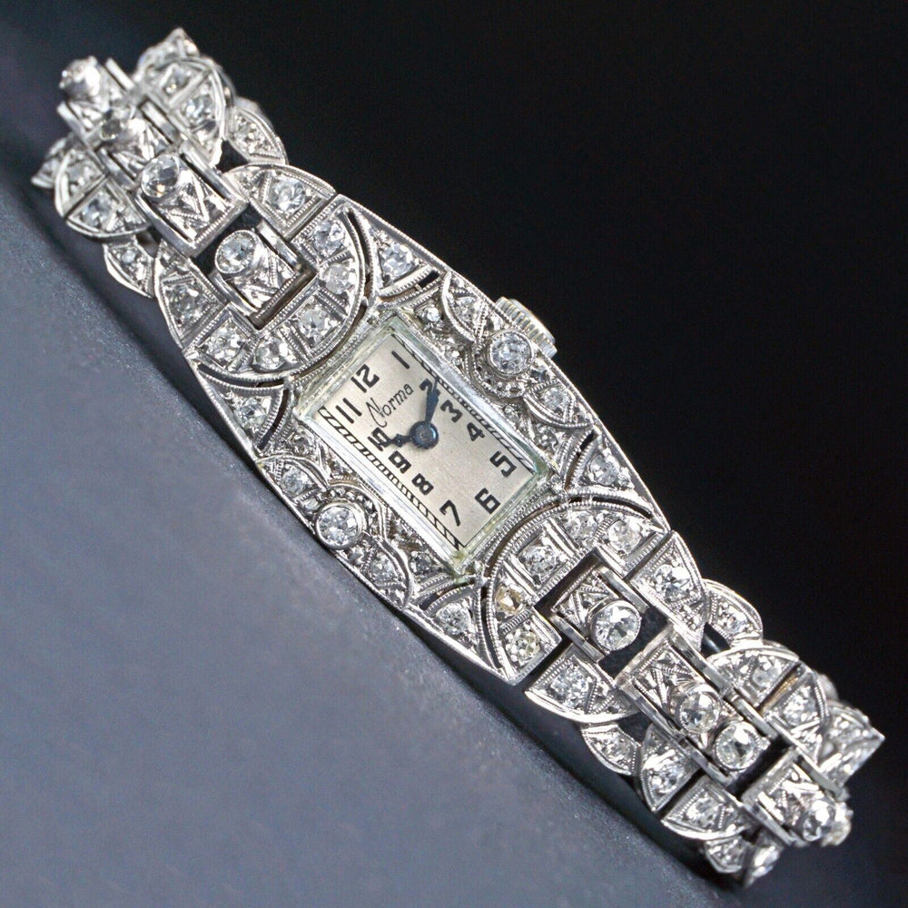 Stunning Art Deco Platinum & Diamond Woman's Bracelet Watch, Over 4 Carats