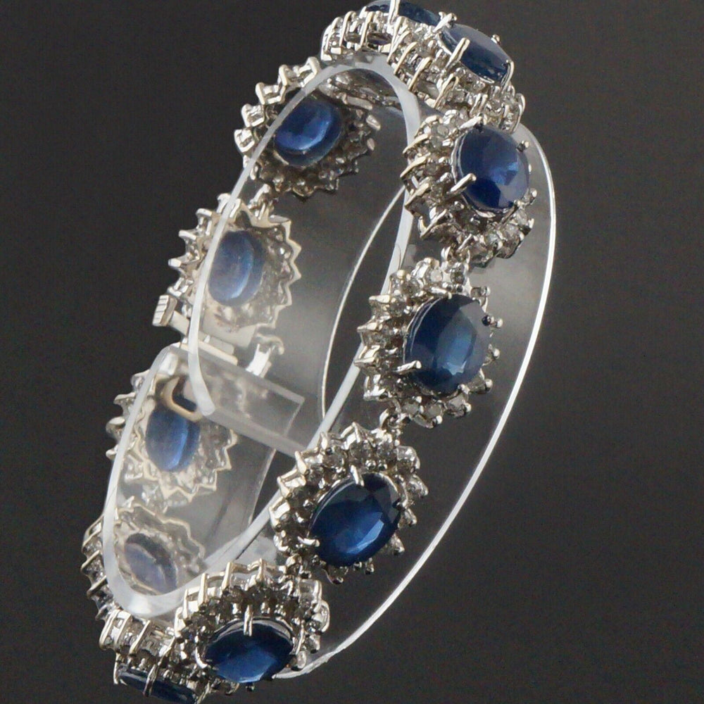 Exquisite Solid 14K Gold 27.5 CTW Blue Sapphire & 3.08 CTW Diamond Link Bracelet, Olde Towne Jewelers, Santa Rosa CA.