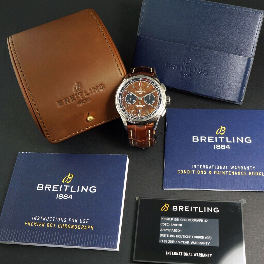 Breitling Bentley Premier Centenary  Stainless Steel Wood Dial Chronograph Watch