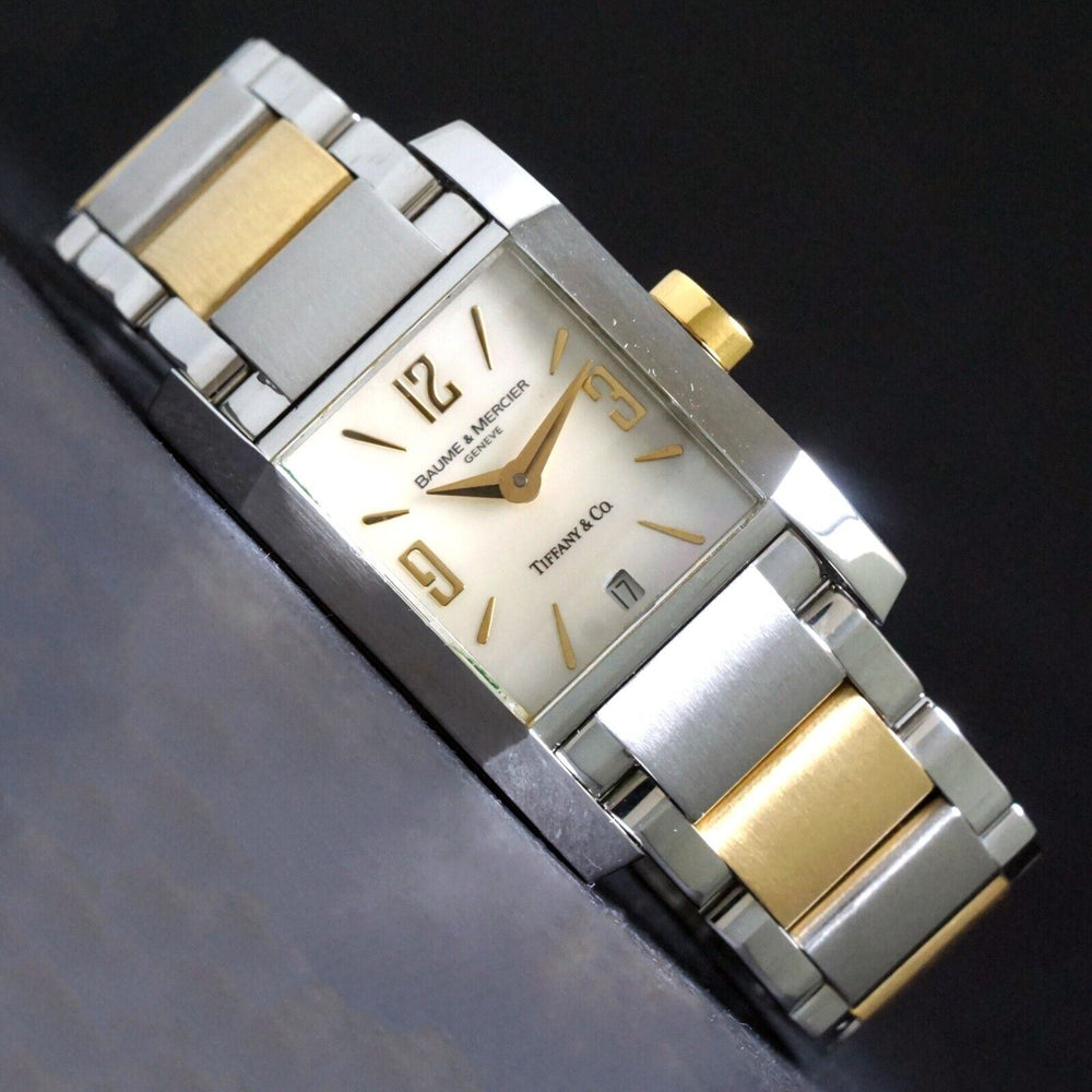 Rare Baume & Mercier Diamant Tiffany & Co Mother of Pearl Dial 18K & Steel Watch