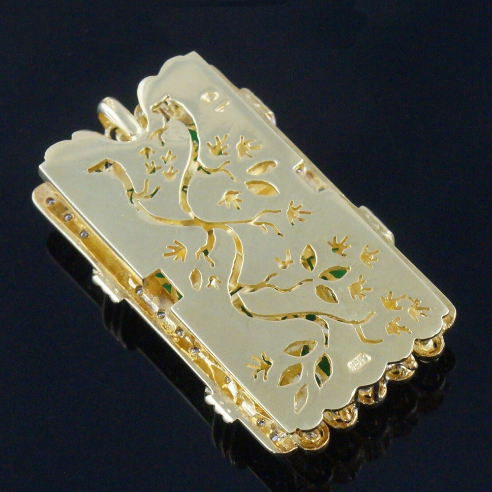 Large Solid 18K Gold Pierced Floral Filigree, Jade & .51 CTW Diamond Pendant, Olde Towne Jewelers, Santa Rosa CA