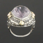 1920s Art Deco Two Tone Solid 14K Gold Filigree & 40.0 Ct. Pink Quartz Ring, Olde Towne Jewelers, Santa Rosa CA.