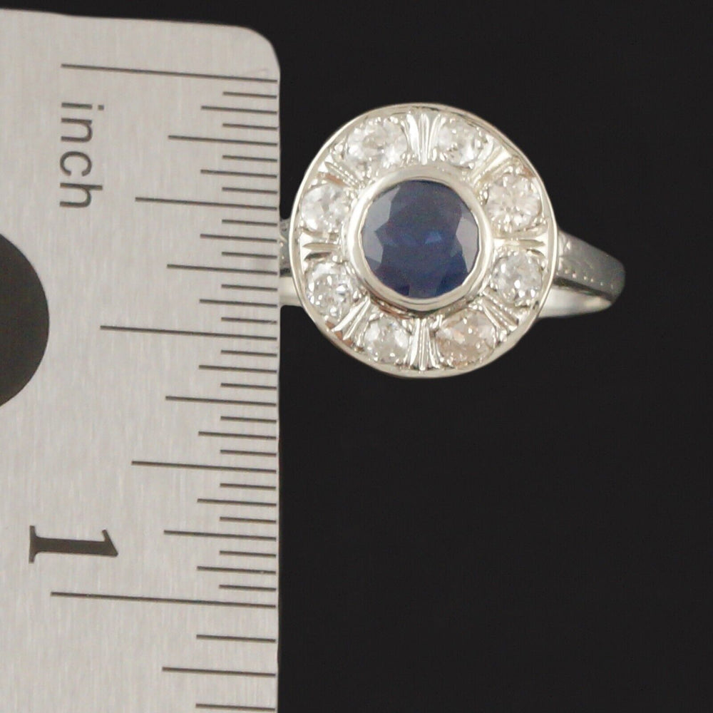 Antique Art Deco Solid 18K Gold 1.05 Ct Sapphire & .48 CTW OMC Diamond Halo Ring, Olde Towne Jewelers, Santa Rosa CA.