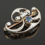 Edwardian Platinum, .70 CT Sapphire, Rose Cut & OMC Diamond Estate Brooch, Olde Towne Jewelers, Santa Ros CA.