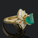 Solid 18K Yellow Gold 7.5 Ct Emerald & 2.75 CTW Baguette Diamond Estate Ring