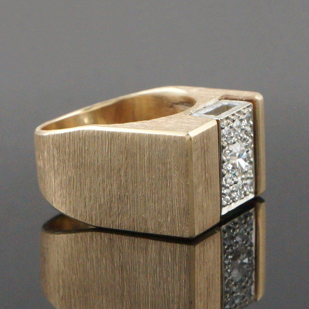Massive Modernist Textured Solid 14K Two Tone 1.00 CTW Diamond Panel Band, Ring, Olde Towne Jewelers, Santa Rosa CA.