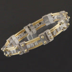 Unique Two Tone Solid 18K Gold Riveted Bar Link 2.16 CTW Diamond Slide Bracelet, Olde Towne Jewelers, Santa Rosa CA.