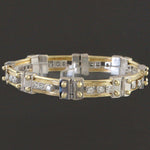 Unique Two Tone Solid 18K Gold Riveted Bar Link 2.16 CTW Diamond Slide Bracelet, Olde Towne Jewelers, Santa Rosa CA.