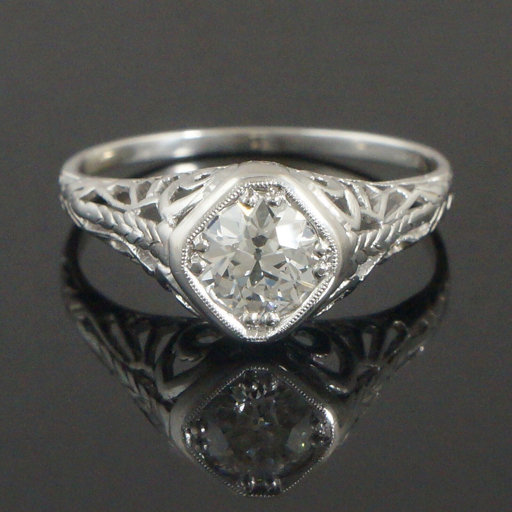 1920s Art Deco Platinum Filigree & Diamond Solitaire Wedding, Engagement Ring