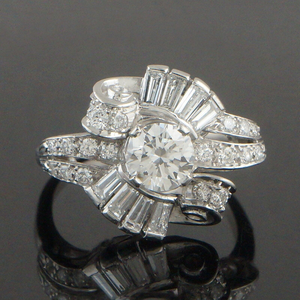 Retro Platinum & 2.16 CTW Diamond Engagement Ring, Estate Wedding Band