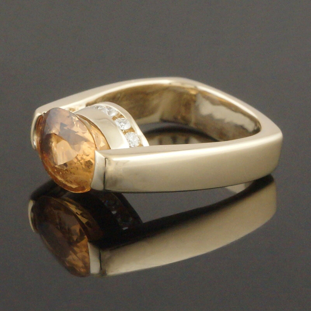Modernist Solid 14K Gold, 5.0 Ct Orange Topaz & .30 CTW Diamond Euro Shank Ring, Olde Towne Jewelers, Santa Rosa CA.