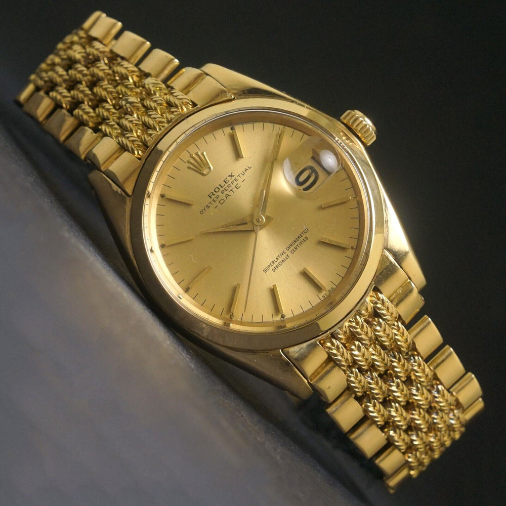 1964 Rolex 1503 Date 18K Solid Gold 34mm Watch Rare Gay Freres Bracelet