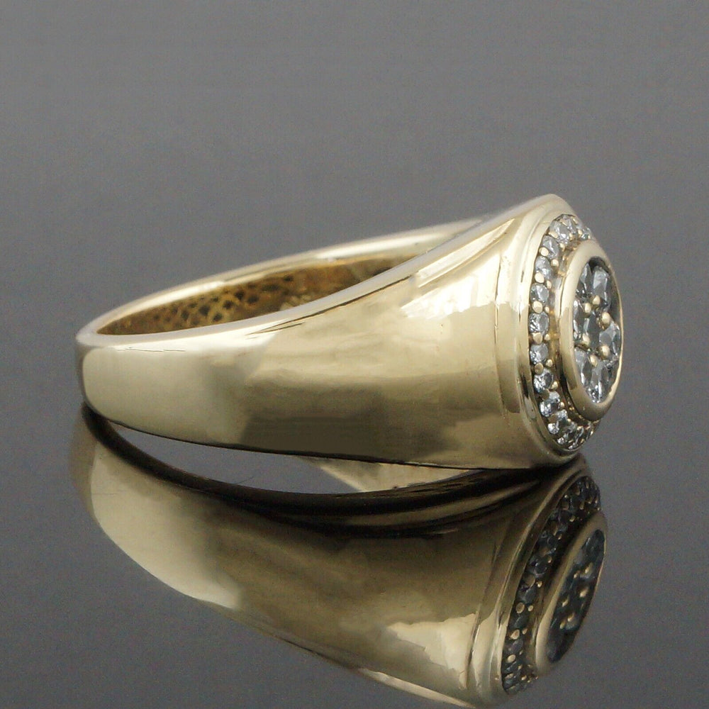 Heavy Solid 18K Yellow Gold & .83 CTW  Pave Diamond Halo Cigar Band Man's Ring, Olde Towne Jewelers, Santa Rosa CA.