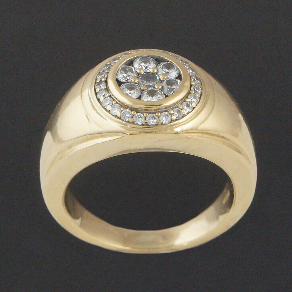 Heavy Solid 18K Yellow Gold & .83 CTW  Pave Diamond Halo Cigar Band Man's Ring, Olde Towne Jewelers, Santa Rosa CA.