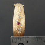 Solid 18K Gold .60 Ct Ruby Cabochon & .50 CTW OMC Diamond Hinged Bangle Bracelet