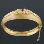 Solid 18K Gold .60 Ct Ruby Cabochon & .50 CTW OMC Diamond Hinged Bangle Bracelet, Olde Towne Jewelers, Santa Rosa CA.