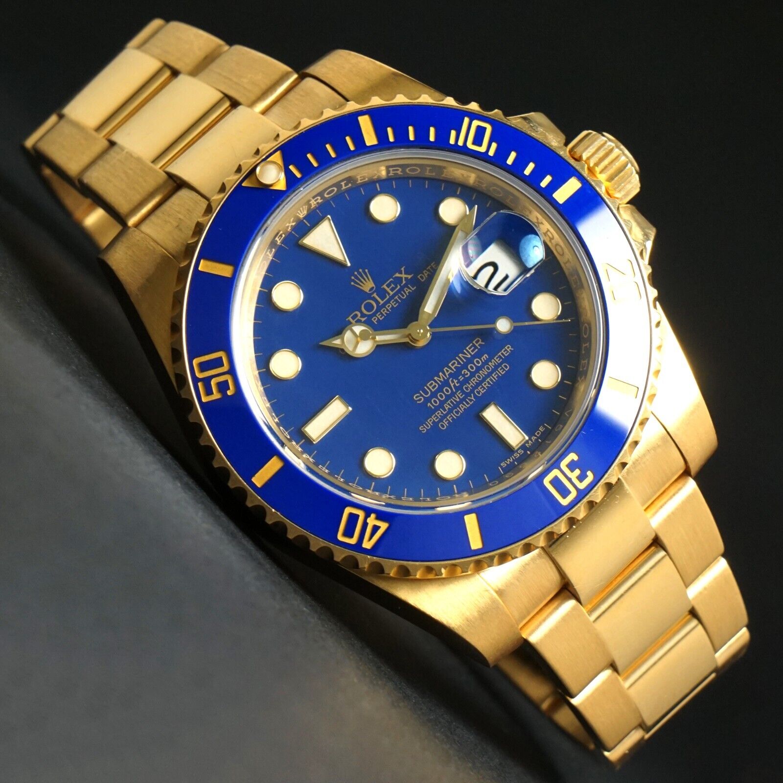 Stunning Rolex 116618 Submariner Solid 18K Yellow Gold Blue Dial