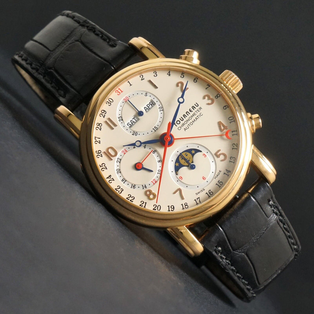 Tourneau 18K Yellow Gold Automatic Triple Date Moon Phase