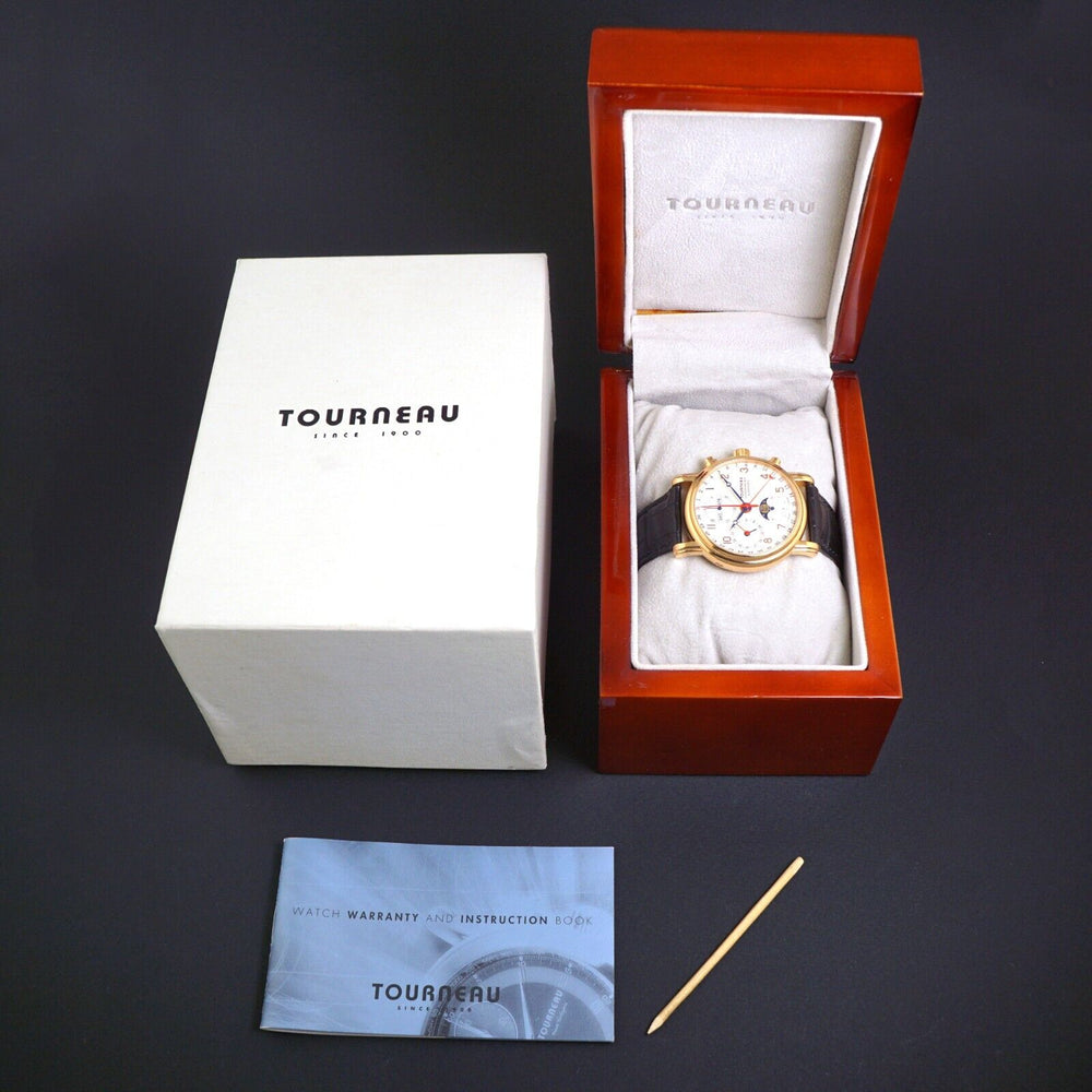 Tourneau 18K Yellow Gold Automatic Triple Date Moon Phase Chronograph Watch