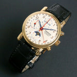 Tourneau 18K Yellow Gold Automatic Triple Date Moon Phase Chronograph Watch, Olde Towne Jewelers, Santa Rosa CA.