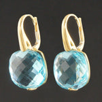 Solid 18K Yellow Gold, Briolette Blue Topaz Drop Dangle Estate Earrings