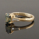 Era Solid 14K Yellow Gold 1.25 Ct Green Sapphire & Diamond Engagement Ring w Box