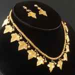 Modernist Solid 18K Yellow Gold Grape Leaves 14" Station Necklace & Earrings Set, Olde Towne Jewelers, Santa Rosa CA.