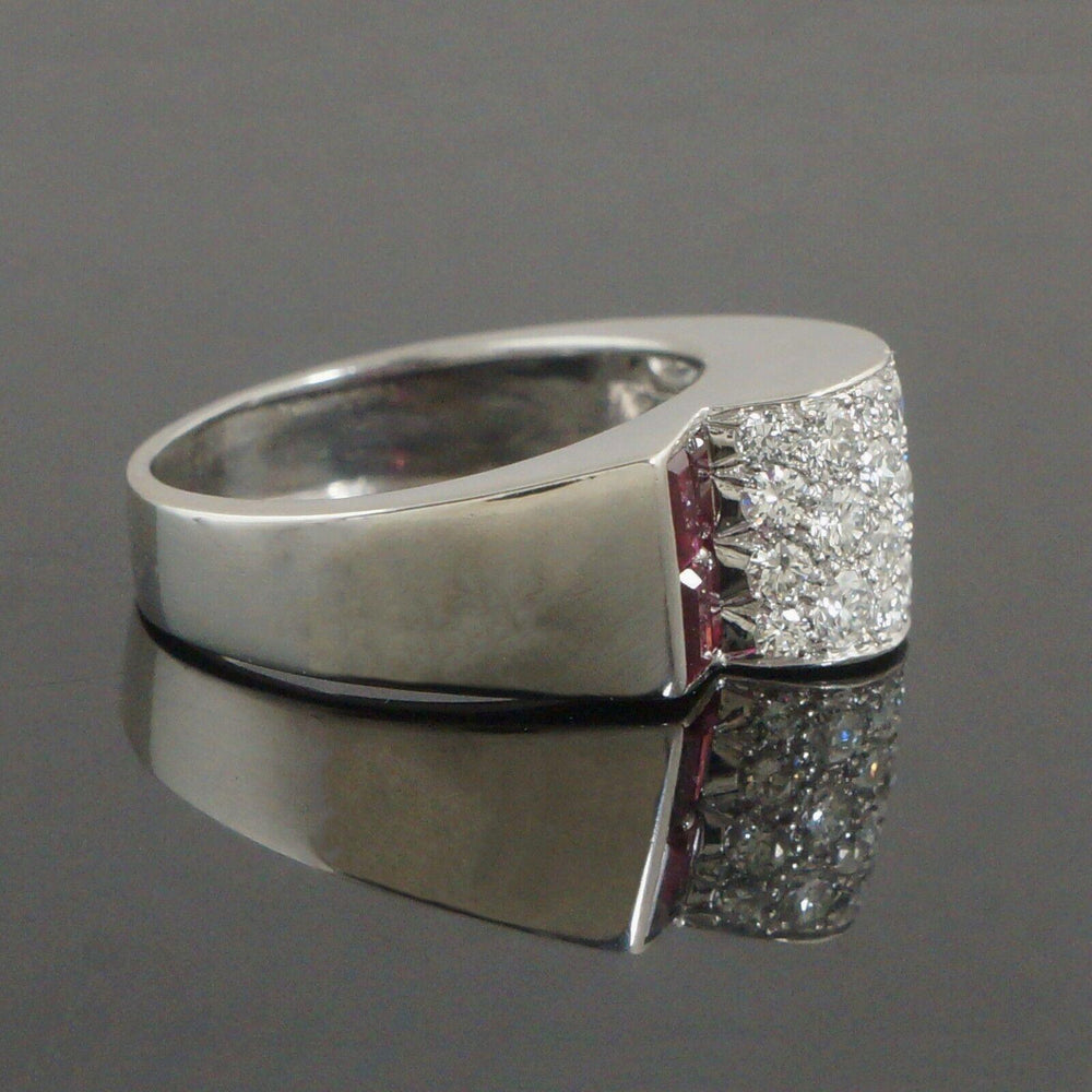 Abstract Modernist Platinum 1.40 CTW Pave Diamond & .56 CTW Baguette Ruby Ring, Olde Towne Jewelers, Santa Rosa CA.