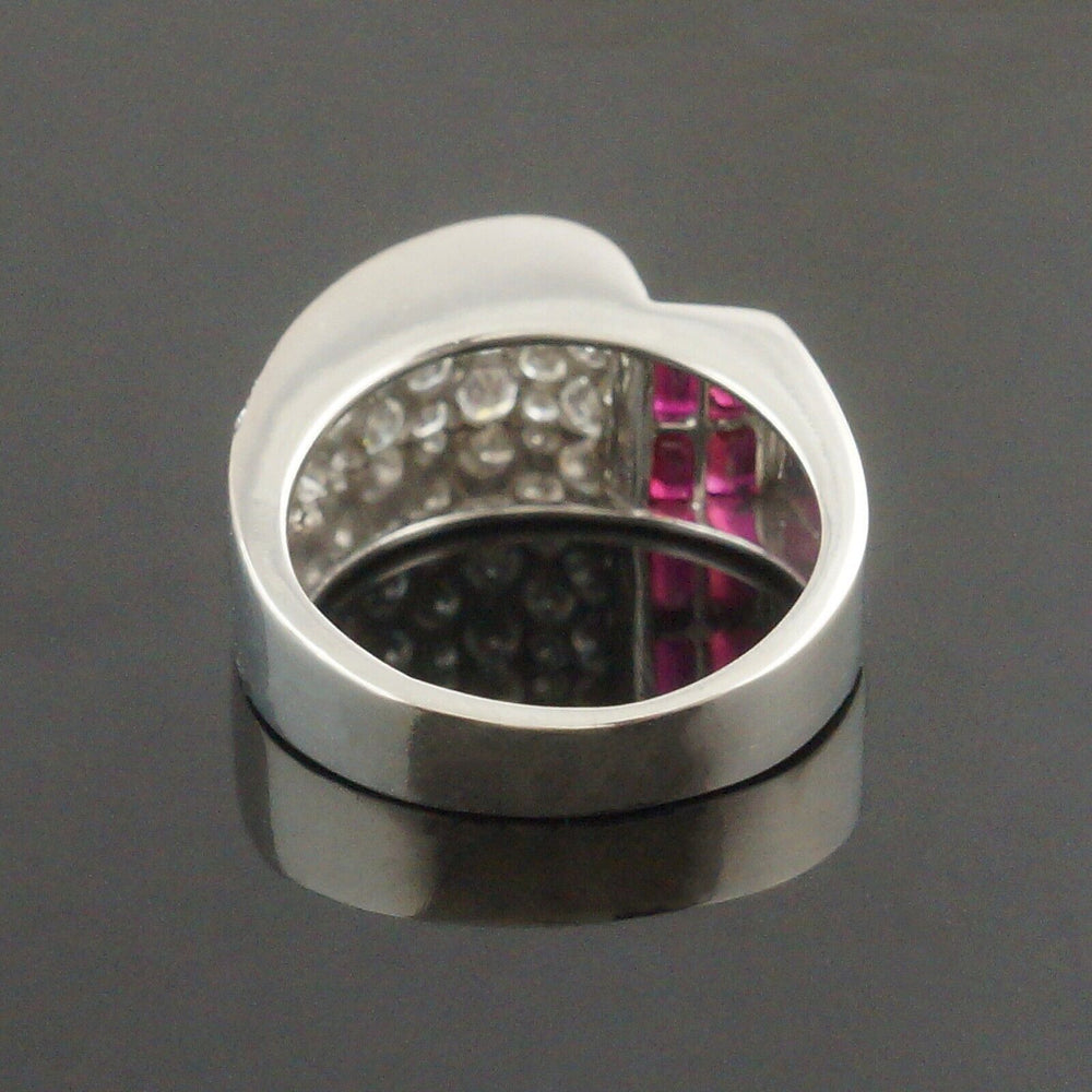 Abstract Modernist Platinum 1.40 CTW Pave Diamond & .56 CTW Baguette Ruby Ring, Olde Towne Jewelers, Santa Rosa CA.
