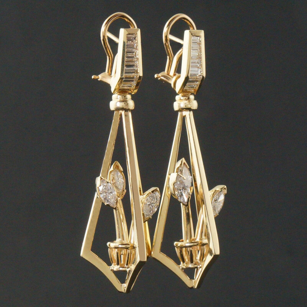 Retro Modernist Solid 14K Gold & 3.25 CTW Diamond Floral Bouquet Drop Earrings