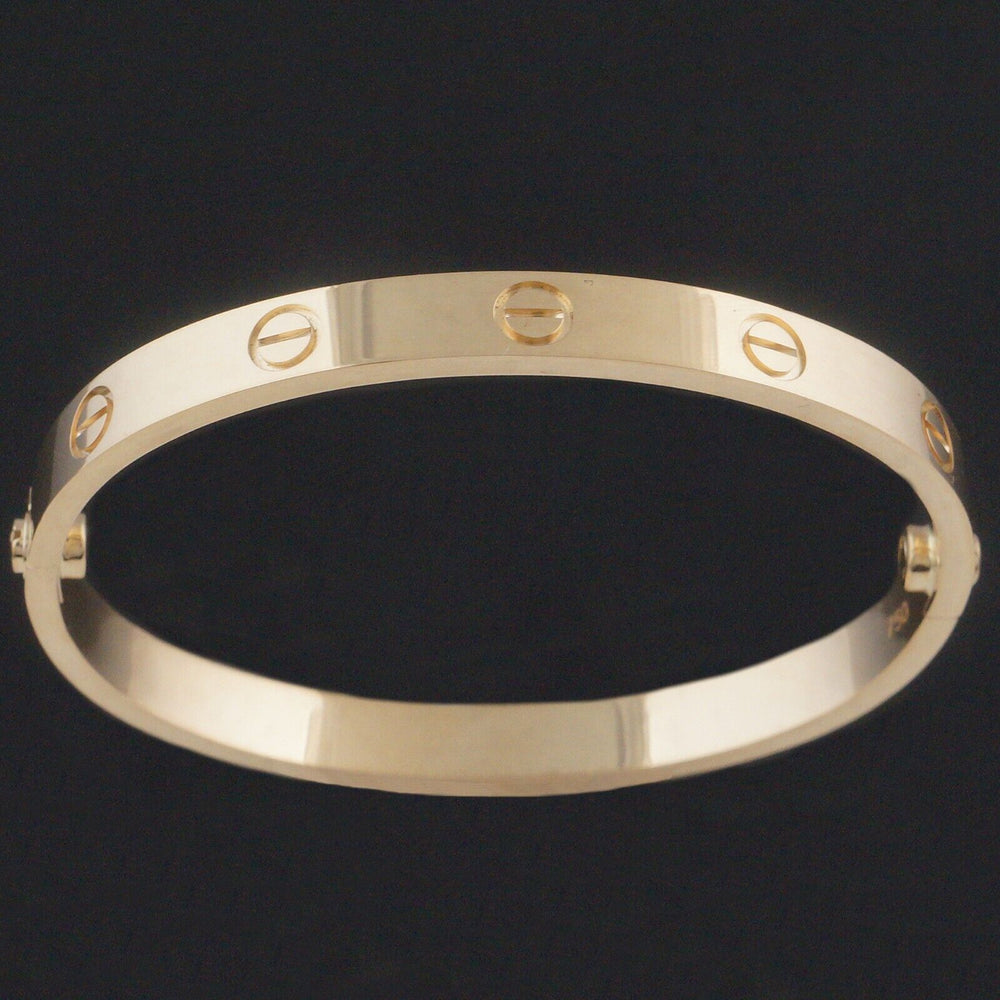 Cartier Solid 18K Yellow Gold Size 17 LOVE Bracelet w/ Orig Boxes & Screwdriver, Olde Towne Jewelers, Santa Rosa CA.