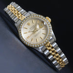 Stunning 1987 Rolex 69173 Datejust 18K/SS Diamond Bezel, Tapestry Dial Watch