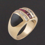 Bagley & Hotchkiss Solid 14K Gold, Black Jade, Ruby & Diamond Cigar Dome Ring