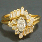 18K Gold, Marquise & Baguette Diamond Engagement Ring, Wedding Band Set 1.0 CTTW
