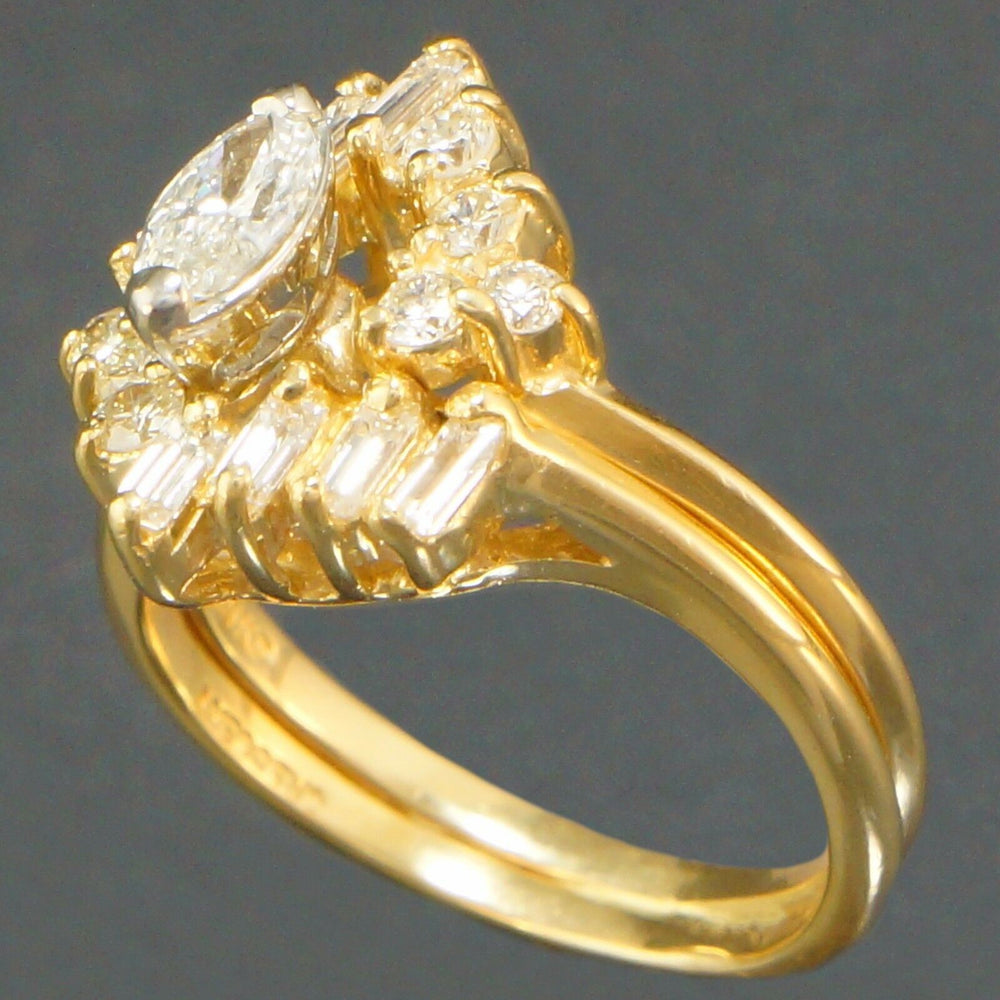 18K Gold, Marquise & Baguette Diamond Engagement Ring, Wedding Band Set 1.0 CTTW, Olde Towne Jewelers Santa Rosa Ca.