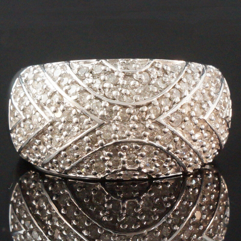 Fabulous, Solid 14K White Gold & 2.33 CTW Diamond, Cigar Band Estate Dome Ring