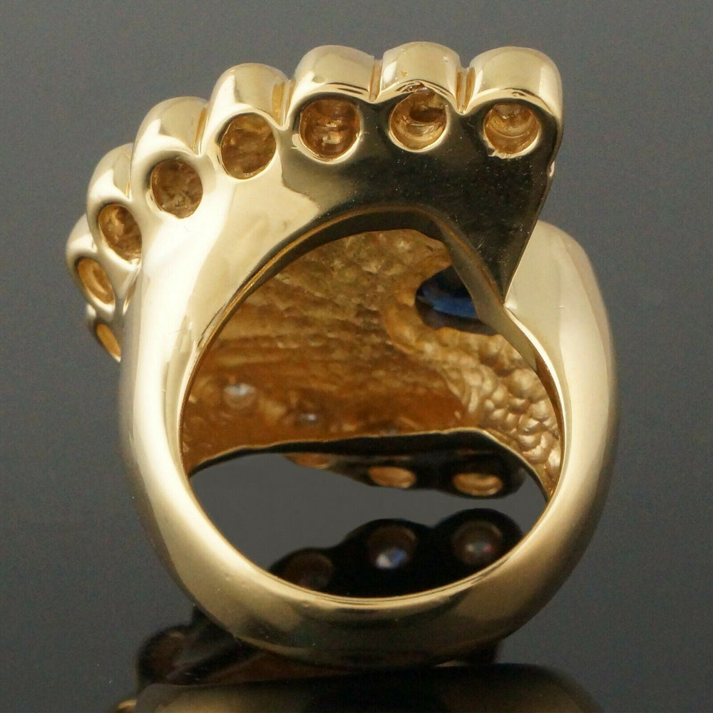 Modernist Solid 18K Gold, 2.0 Ct Sapphire & 1.3 Ctw Diamond Peacock Fan Ring 21g, Olde Towne Jewelers, Santa Rosa CA.