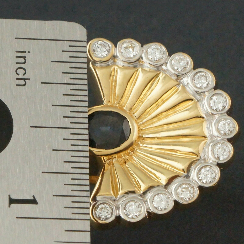 Modernist Solid 18K Gold, 2.0 Ct Sapphire & 1.3 Ctw Diamond Peacock Fan Ring 21g, Olde Towne Jewelers, Santa Rosa CA.