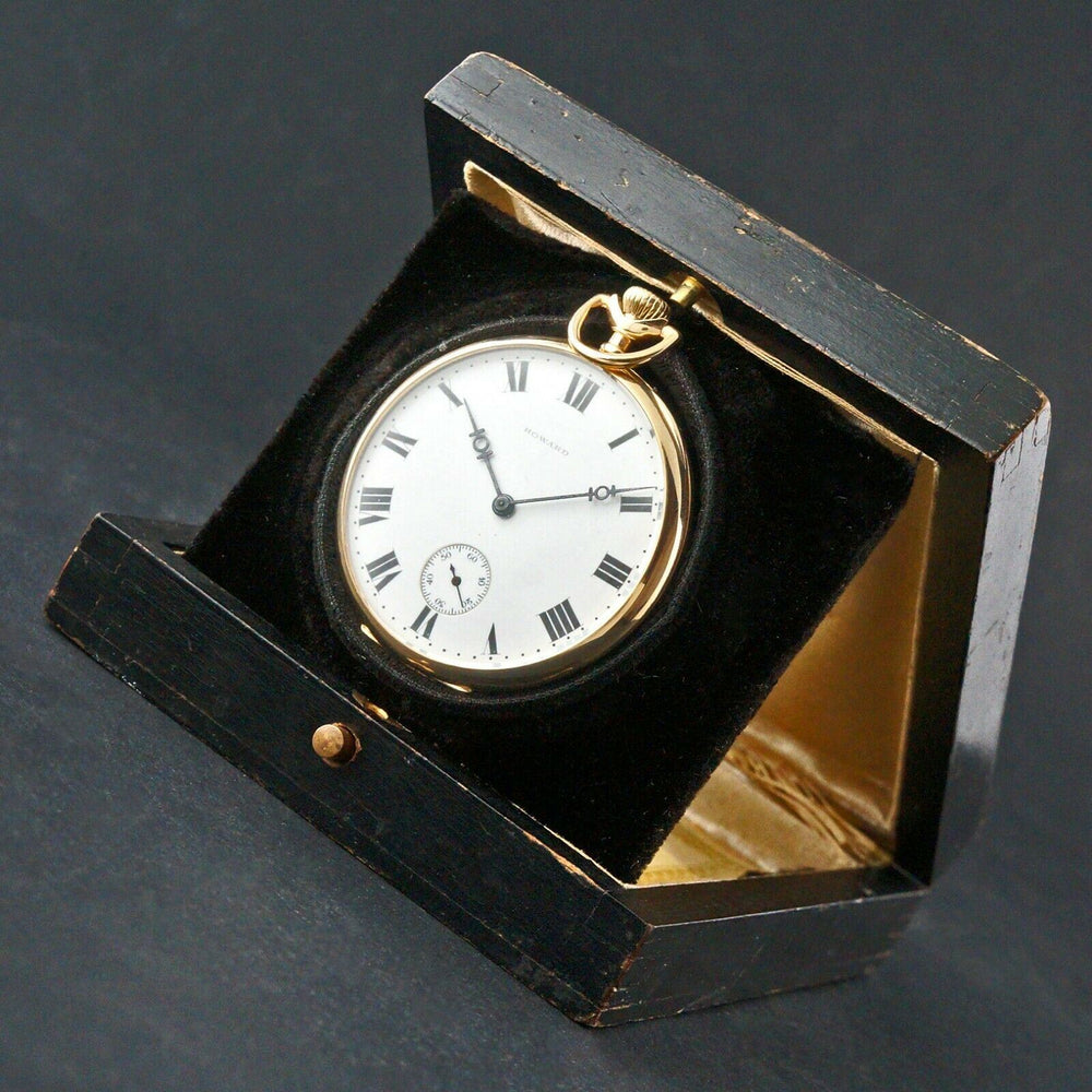 Rare 1914 Howard  Solid 14K Yellow Gold 19J 12S Pocket Watch, Howard Box, Olde Towne Jewelers, Santa Rosa CA.