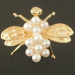 Detailed Solid 14K Yellow Gold & Pearl, 3D Bee Estate Pin, Brooch