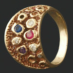 Custom Solid 14K Yellow Gold Ruby, Sapphire, Amethyst, Diamond Half Moon Ring